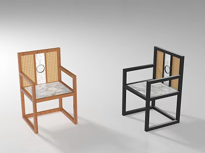Modern Single Chair With Rattan Back And Marble Seat Minimalist Design 3d model