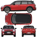 Red Mini Clubman Car Front And Rear View With Black Roof And Alloy Wheels Design
