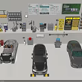 Automotive Repair Shop Setup With Service Bays Tools Equipment And Vehicle Maintenance Stations