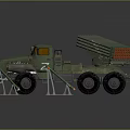 Military Green Heavy Duty Truck With Multiple Rocket Launcher And Support Stands