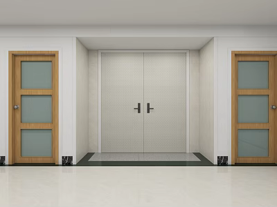 Modern Interior Featuring White Sliding Doors With Wooden Framed Glass Panels 3d model
