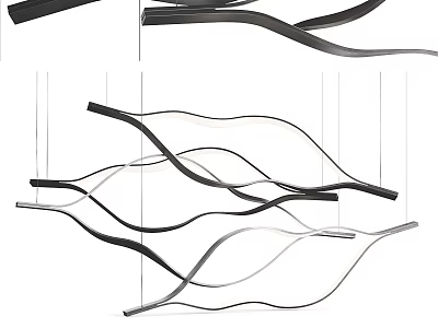 Modern Minimalist Chandelier Featuring Wavy Black Metal Lines For Interior Design 3d model