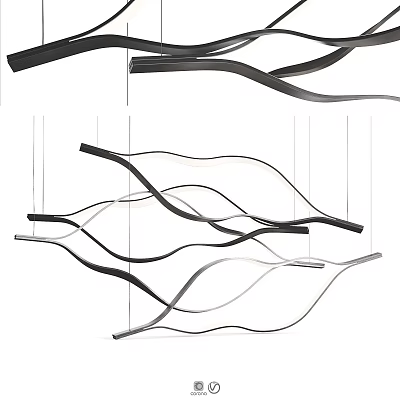 Modern Minimalist Chandelier Featuring Wavy Black Metal Lines For Interior Design 3d model