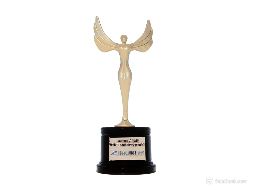 Elegant Trophy With Winged Human Figure On Black Base And Engraved Plaque 3d model 