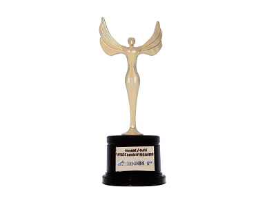 Elegant Trophy With Winged Human Figure On Black Base And Engraved Plaque 3d model