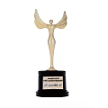 Elegant Trophy With Winged Human Figure On Black Base And Engraved Plaque
