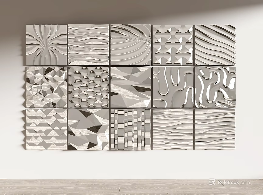 Modern Interior Decorative Wall Design With Diverse Geometric Patterns And Textured Panels 3d model
