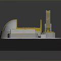 3D Model of Mechanical Device Featuring White Semicircular Structure Yellow Borders Mechanical Arm and Cargo