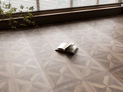 Geometric Pattern Hardwood Flooring Near Window With Book And Plant 3d model