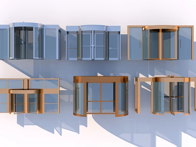 Various Modern Revolving Doors With Glass Panels Metal Frames And Different Colors 3d model