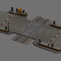 Railway Crossing With Barriers Warning Posts And Concrete Pavement Tracks 3d model