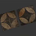 Two Square Stone Mosaic Floor Tiles With Circular Brown Beige Patterns