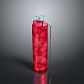 Red Textured Glass Bottle With Metallic Handle And Shiny Surface Design