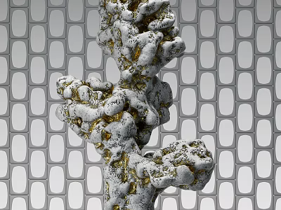 White and Gold Irregular Decorative Ornament Set with Grid Pattern Background 3d model