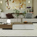 Modern Minimalist Sofa and Coffee Table Set with Pillows Vase Fruits and Decorative Painting