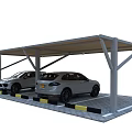 Modern Carport With Metal Support Pillars And Two Vehicles Parked Under Canopy Roof