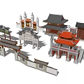 Various Traditional Chinese Memorial Archways With Classic Roof Structures And Decorative Details