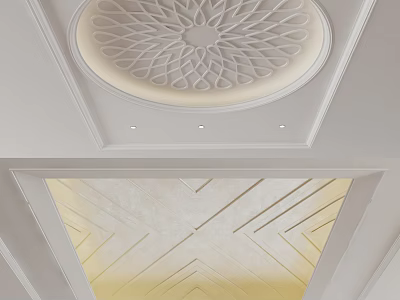 Modern Ceiling Design Featuring Circular Carved Pattern Layered Geometric Textures And Recessed Lights 3d model