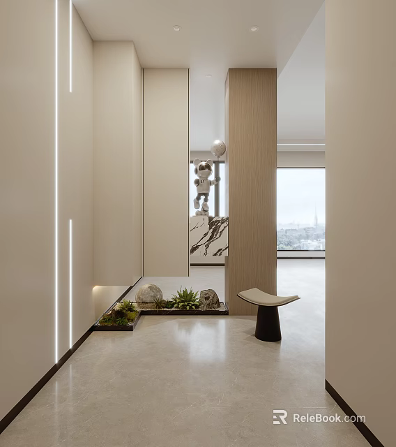 Modern Entryway Interior With Plants And Minimalist Design 3d model