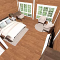 Hotel Guest Room Modern Interior With Comfortable Sofa Large Windows And Wooden Bookshelves