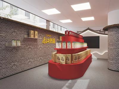 Ancient Han Culture Exhibition Space With Red Display Stand Brick Wall And Cabinets 3d model