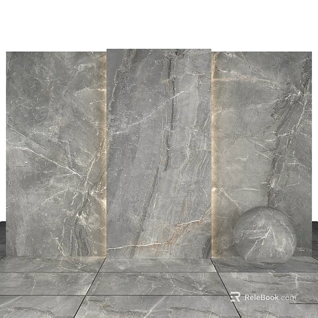 Elegant Spherical Component With Three Gray Marble Panels And Natural Veins 3d model 