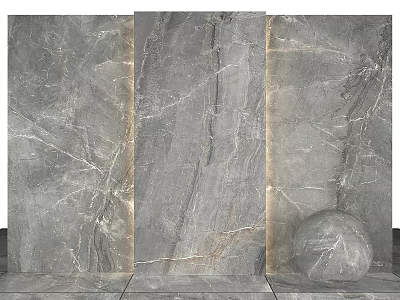 Elegant Spherical Component With Three Gray Marble Panels And Natural Veins 3d model