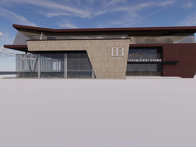 Modern Sales Office Building With Glass Curtain Wall And Unique Roof Design 3d model