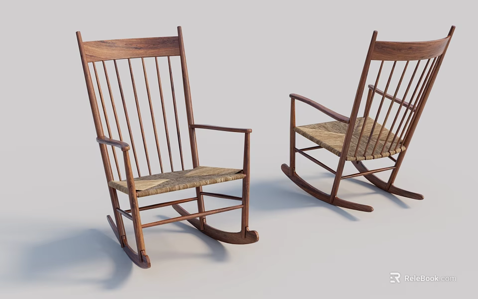 Elegant Wooden Dining Chairs with Wicker Seats Armrests and Traditional Design 3d model 