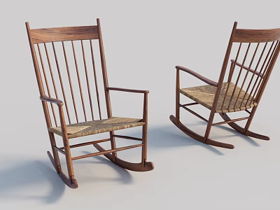 Elegant Wooden Dining Chairs with Wicker Seats Armrests and Traditional Design 3d model