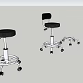 Adjustable Bar Stools With Black Seats And Metal Frames On Wheels 3d model