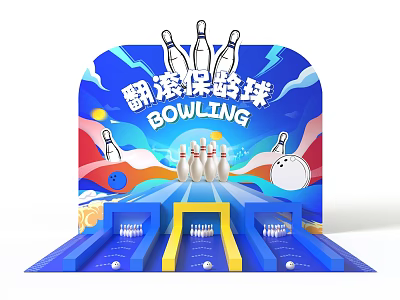 Interactive Bowling Game Area With Colorful Pins And Ball Design 3d model