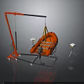 Orange Inflatable Lifeboat With Red Mechanical Hoist And White Control Units
