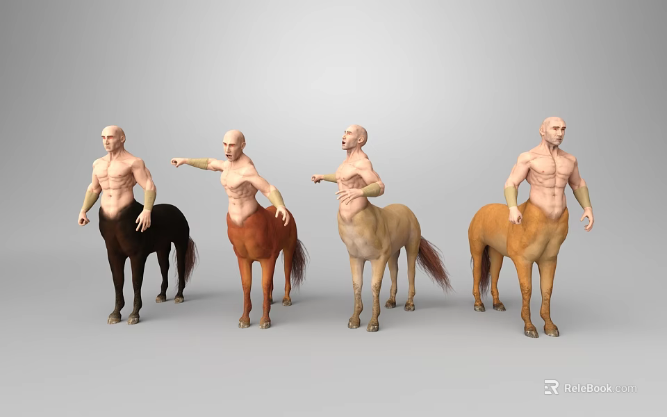 Muscular Centaurs With Male Human Upper Bodies And Colored Horse Bodies In Various Poses 3d model 