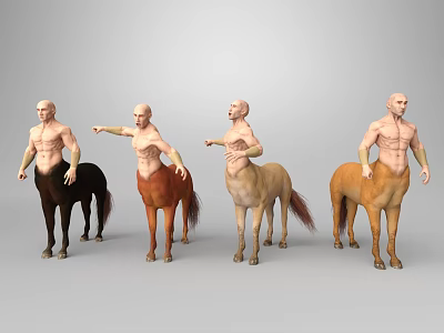 Muscular Centaurs With Male Human Upper Bodies And Colored Horse Bodies In Various Poses 3d model