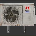 Mitsubishi Air Conditioner Fan Outdoor Unit With Rusty Metal Grille And Model Label