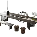 Tea Table and Chair Combination Bench Tea Set Stool 3d model