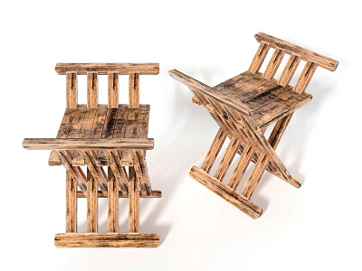 Rustic Wooden Leisure Chairs With Foldable Cross Leg Design And Natural Grain 3d model