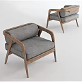 Contemporary Modern Single Armchair with Wooden Frame and Gray Cushion