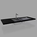 Modern Kitchen Sink With Double Bowl Black Countertop And Stainless Steel Faucet