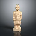 Ancient Chinese Terracotta Warrior Sculpture with Intricate Armor and Clay Design