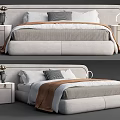 Cozy Modern Double Bed with Upholstered Headboard Nightstands Decorative Lamps and Soft Bedding