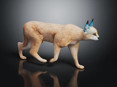 Decorative Reptile Figurine with Brown Body and Blue Ears on Black Background with Reflection 3d model