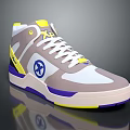 Stylish Modern Sneakers with Gray Yellow White Purple Accents Blue X Logo White Laces