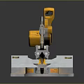 Yellow And Silver Miter Saw Power Tool With Cutting Platform And Metal Base