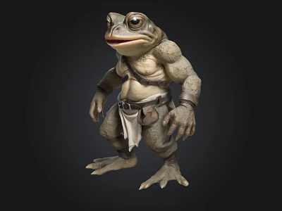 Anthropomorphic Frog 3D Character With Rough Skin Large Eyes And Wristbands Belt 3d model