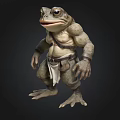 Anthropomorphic Frog 3D Character With Rough Skin Large Eyes And Wristbands Belt