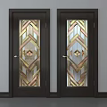 Decorative White Doors With Geometric Glass Panels Silver And Gold Design