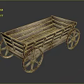 Vintage Wooden Cart With Open Frame Design And Large Spoked Wheels