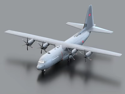 Gray Fighter Jet With Four Propellers Red Tail Fin And Military Emblem Design 3d model